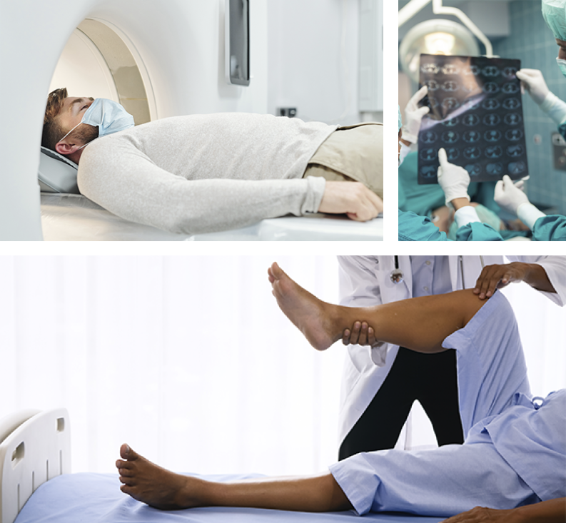 A doctor examining a patient in a hospital room